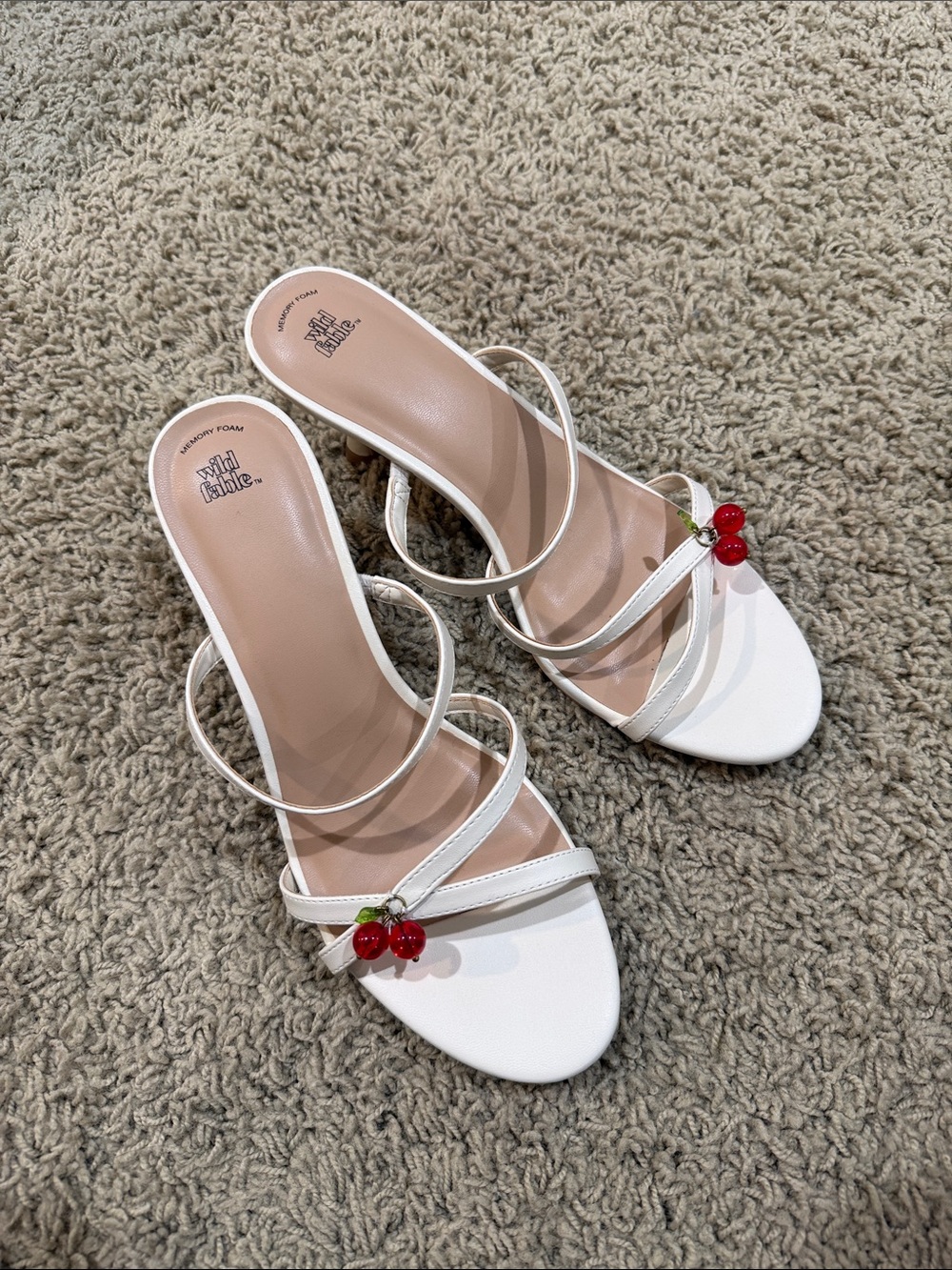 wild fable White Strappy Heeled Sandals with Red Cherry Detail